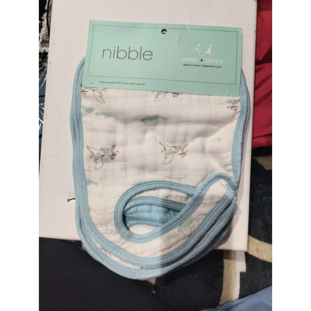Vintage Aden and Anais Snap Bibs 3 Pack Blue White Animal Cotton Muslin New